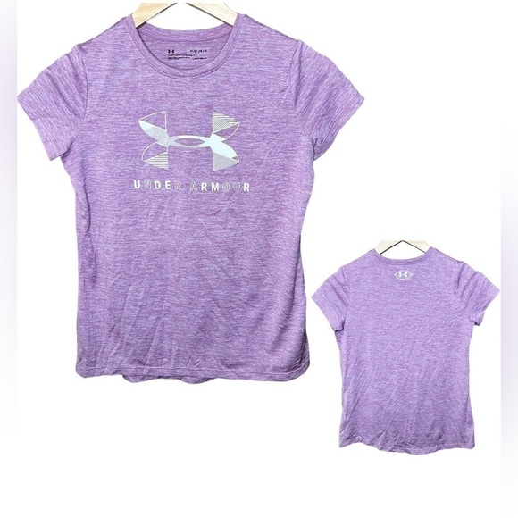 Under Armour Other - Under Armour Purple Loose Logo Heatgear Dri-Fit top, Size Youth Large